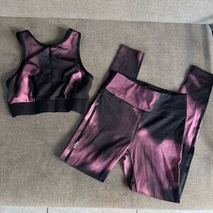 Noli Black and Pink watercolor Leggings and sports bra Set - size S